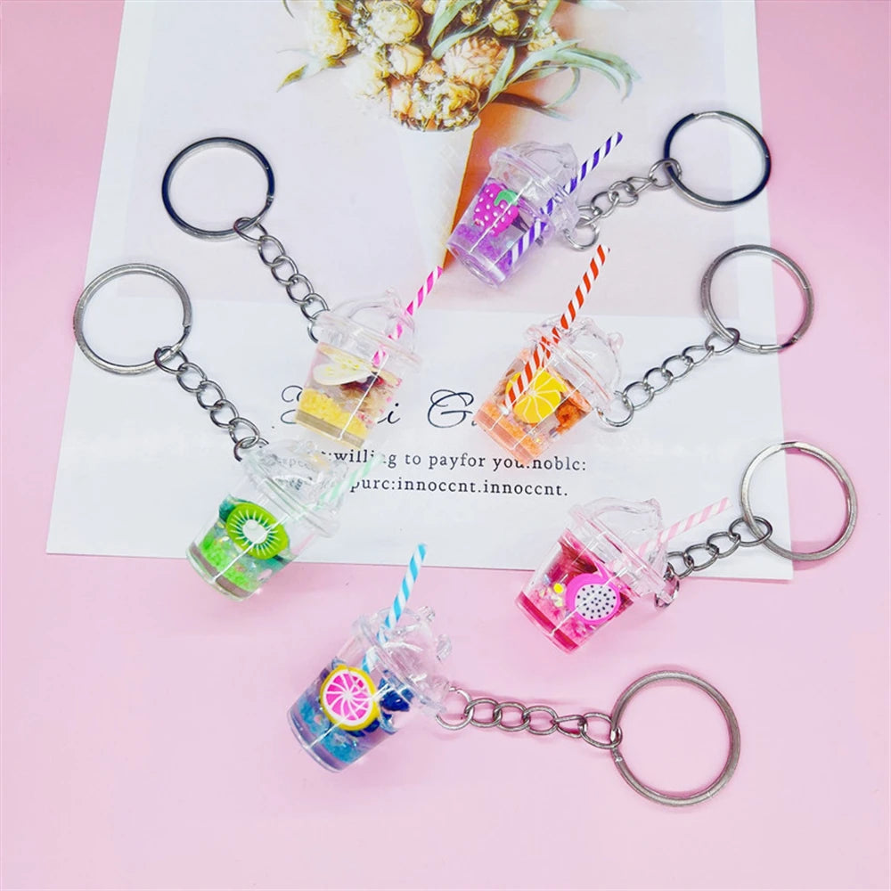 Mini Luminous Fruit Bubble Tea Cup Keychain