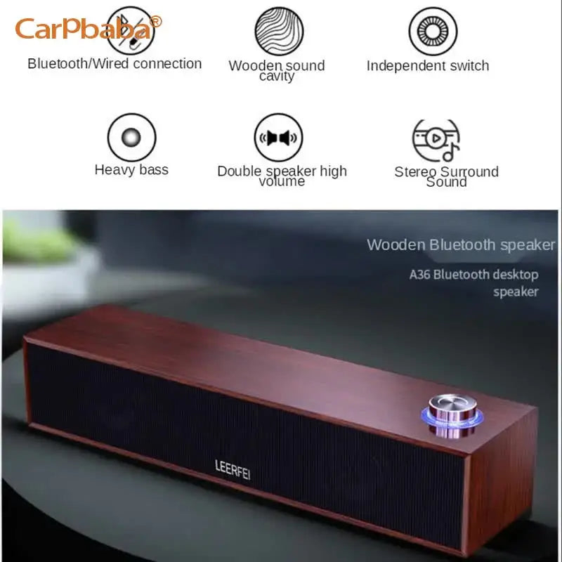 Carpbaba E350M Soundbar Home Theater Wired Bluetooth Speaker Computer Subwoofer Echo Wall Desktop Wooden Soundbox HiFi Stereo