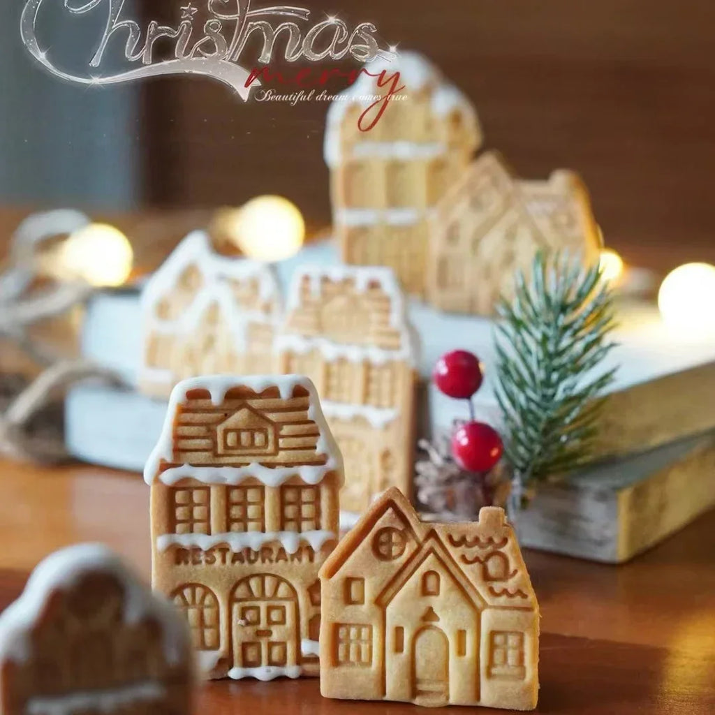 4Pcs Christmas Gingerbread House Pattern Cookie