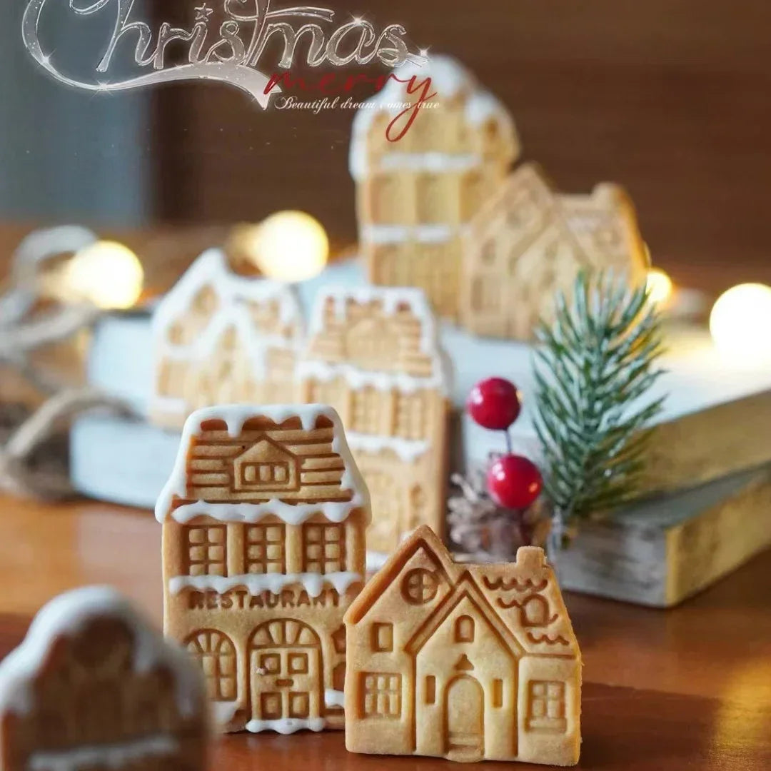 4Pcs Christmas Gingerbread House Pattern Cookie