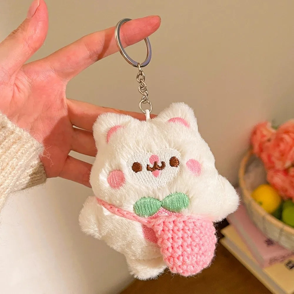 Multicolor Plush Cat Keychain