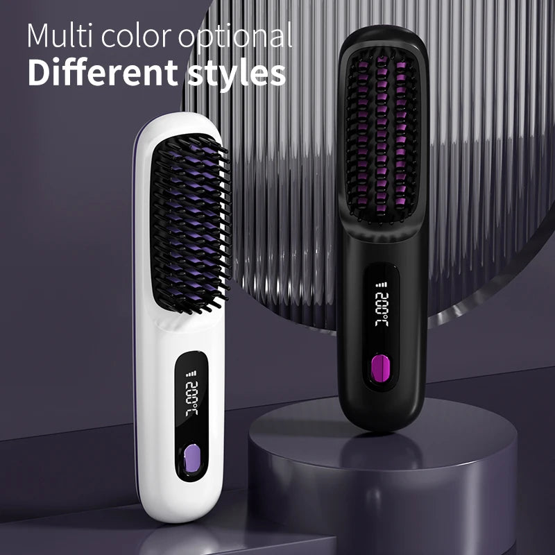 Electric Hot Air Brush Ceramic Hair Straightener Comb