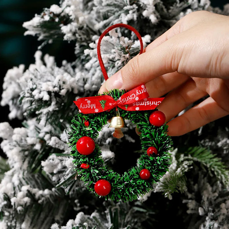Car Interior Rearview Mirror Christmas Decorations Hanging Bell Christmas Tree Ornament Mini Christmas Wreath Display Ornaments