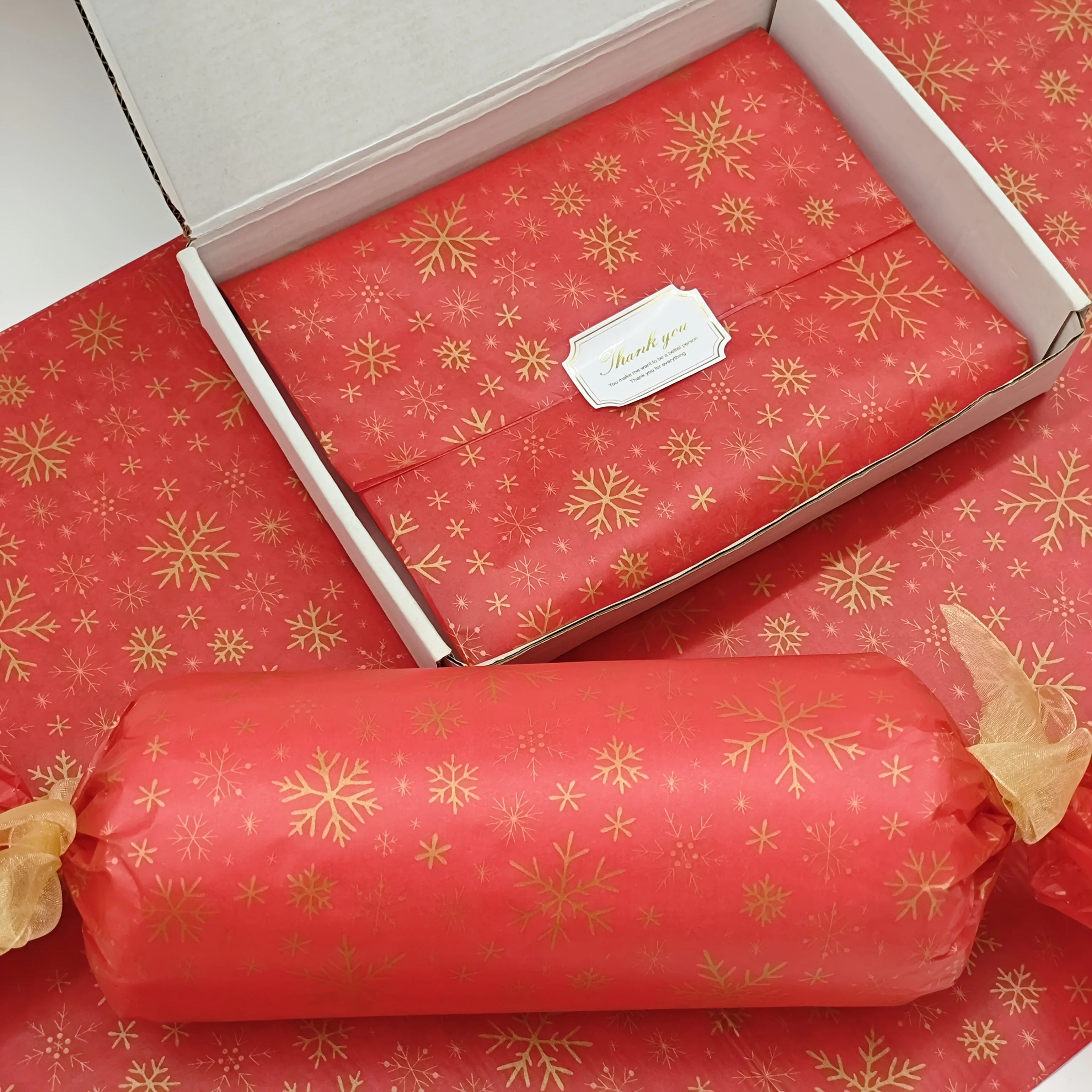 60 Sheets Red & Golden Snowflake Gift Wrapping Paper