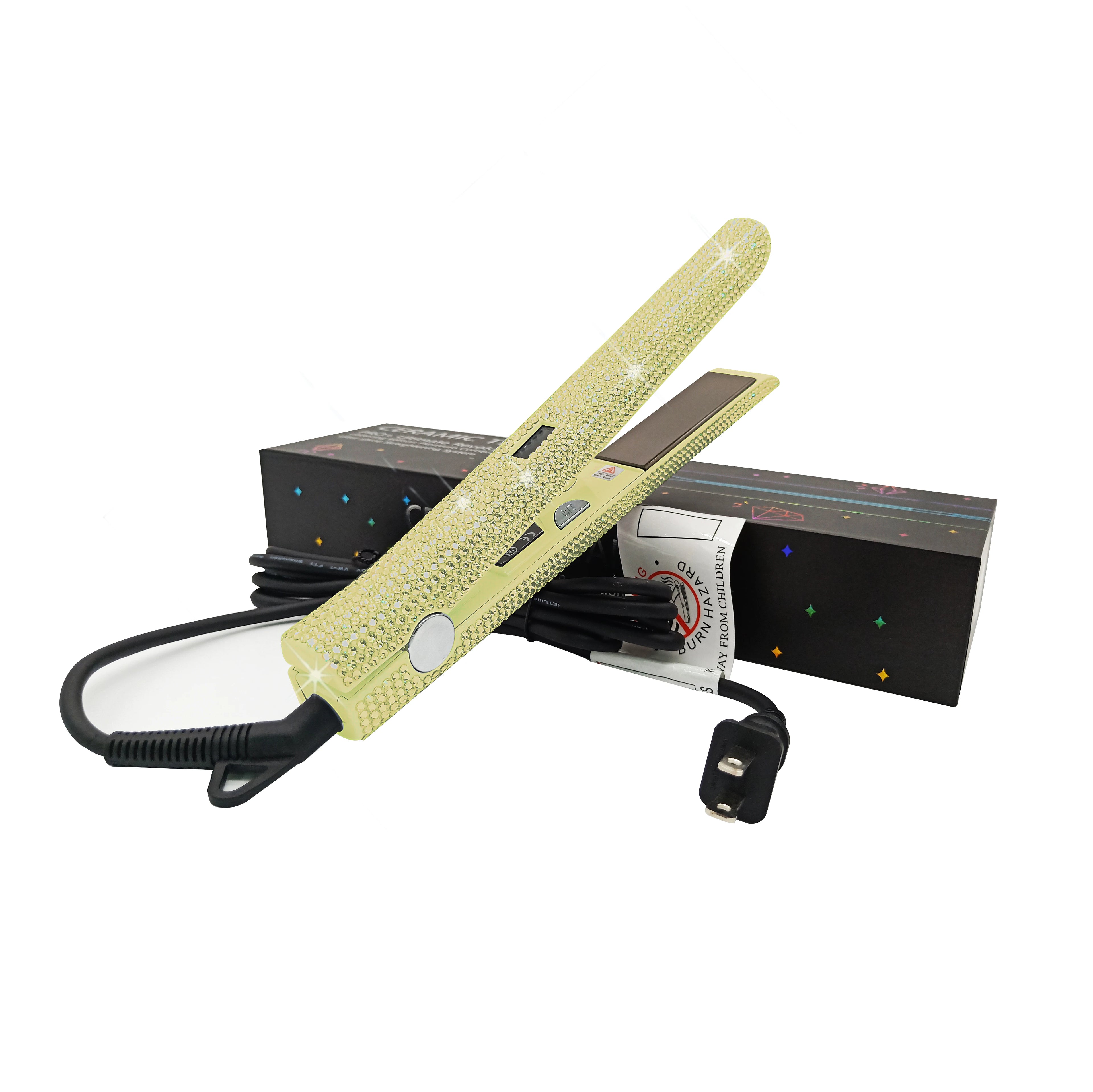 LCD Display Hair Straightener Hair Comb Bling Flat Iron with Crystal Titanium