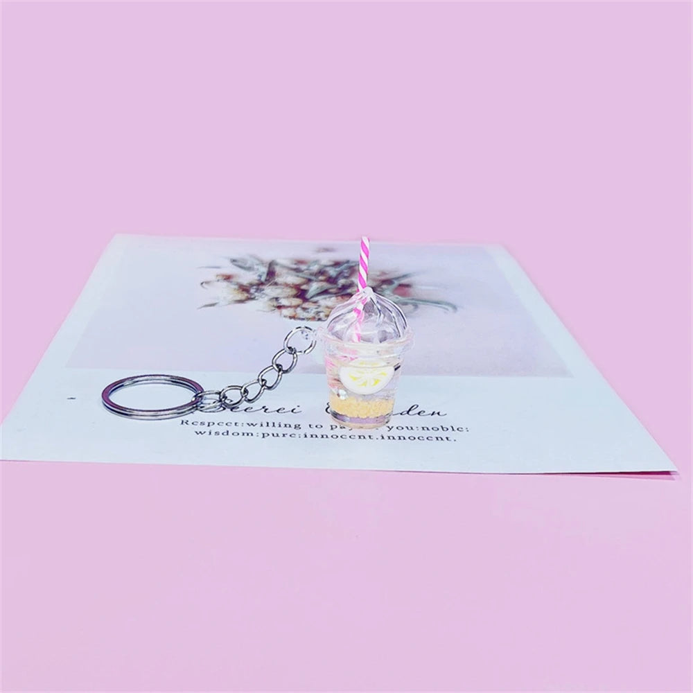 Mini Luminous Fruit Bubble Tea Cup Keychain