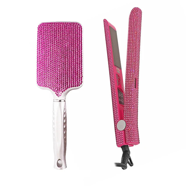LCD Display Hair Straightener Hair Comb Bling Flat Iron with Crystal Titanium